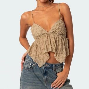 Edikted Beige Ruffle Top frilled